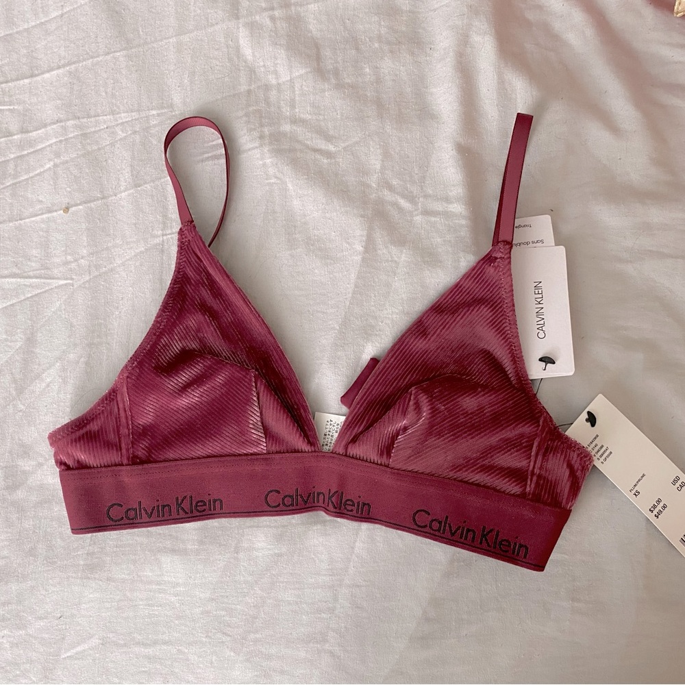 Calvin Klein Deep Raspberry Red Velvet Lounge Bralette